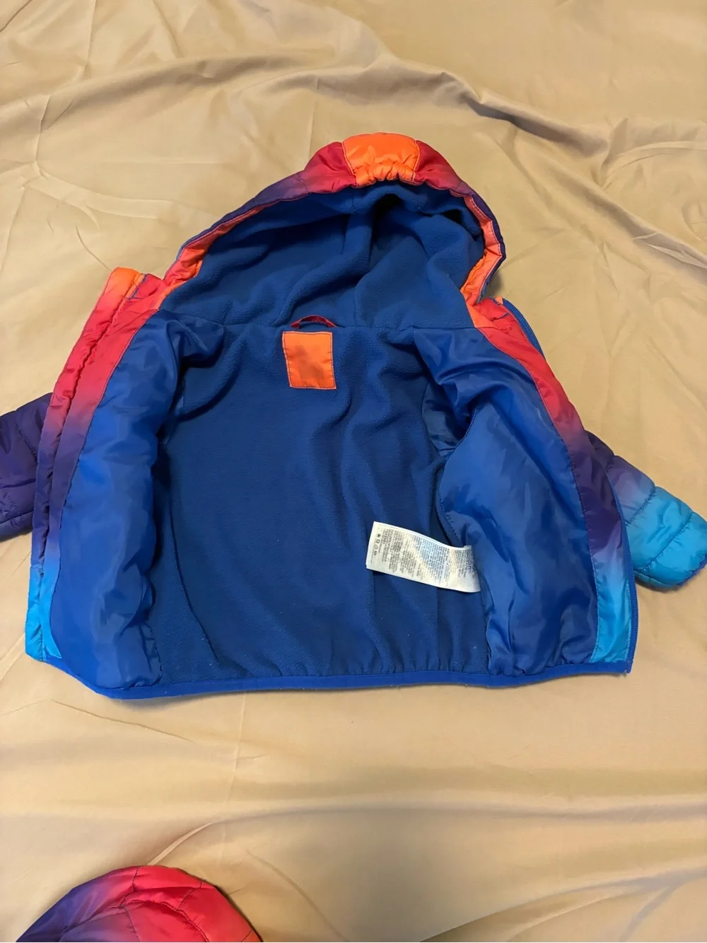 Nike Kids Hooded Puffer Jacket - Blue with Orange & Pink Gradient